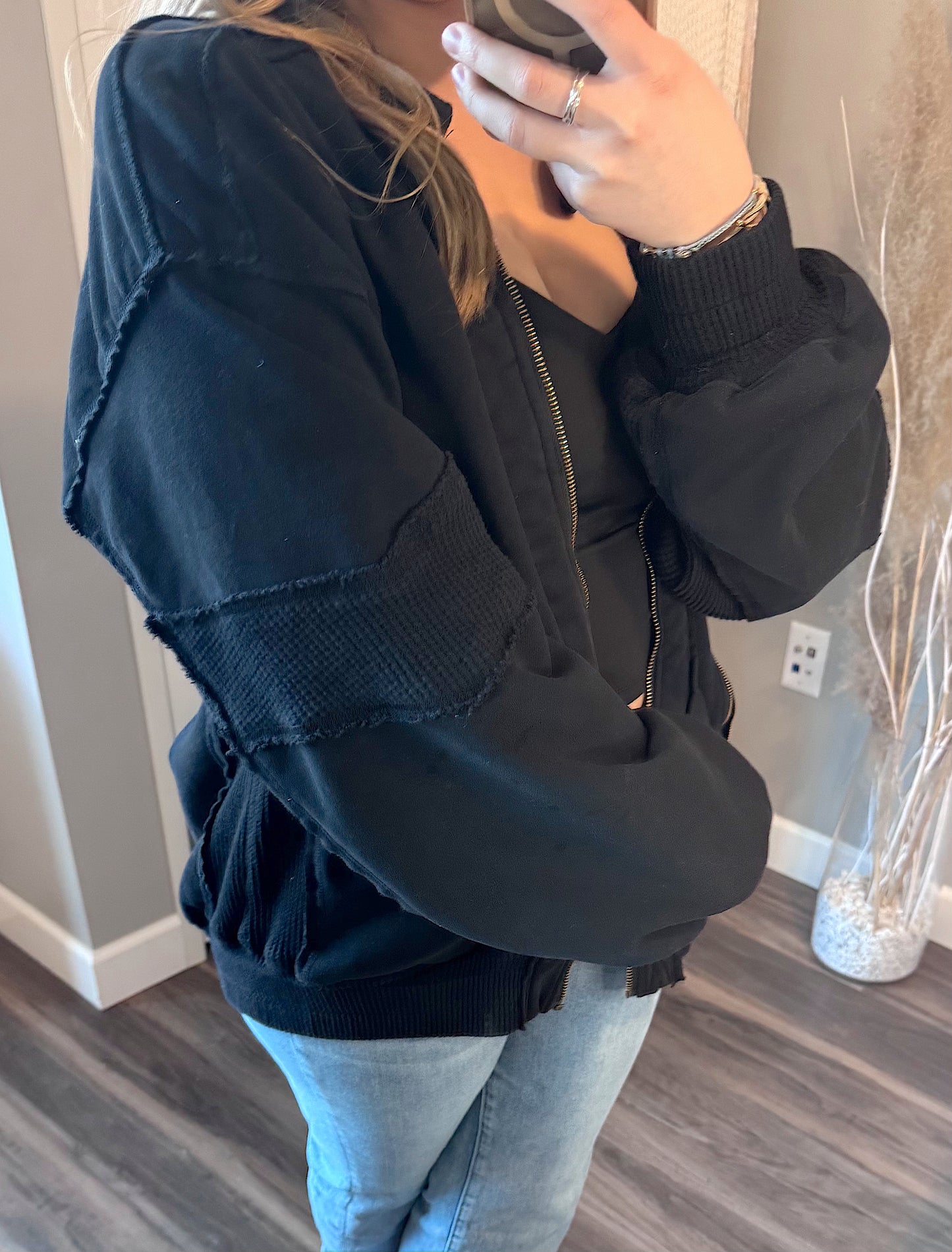 Mira Exposed Seam Zip Up Black