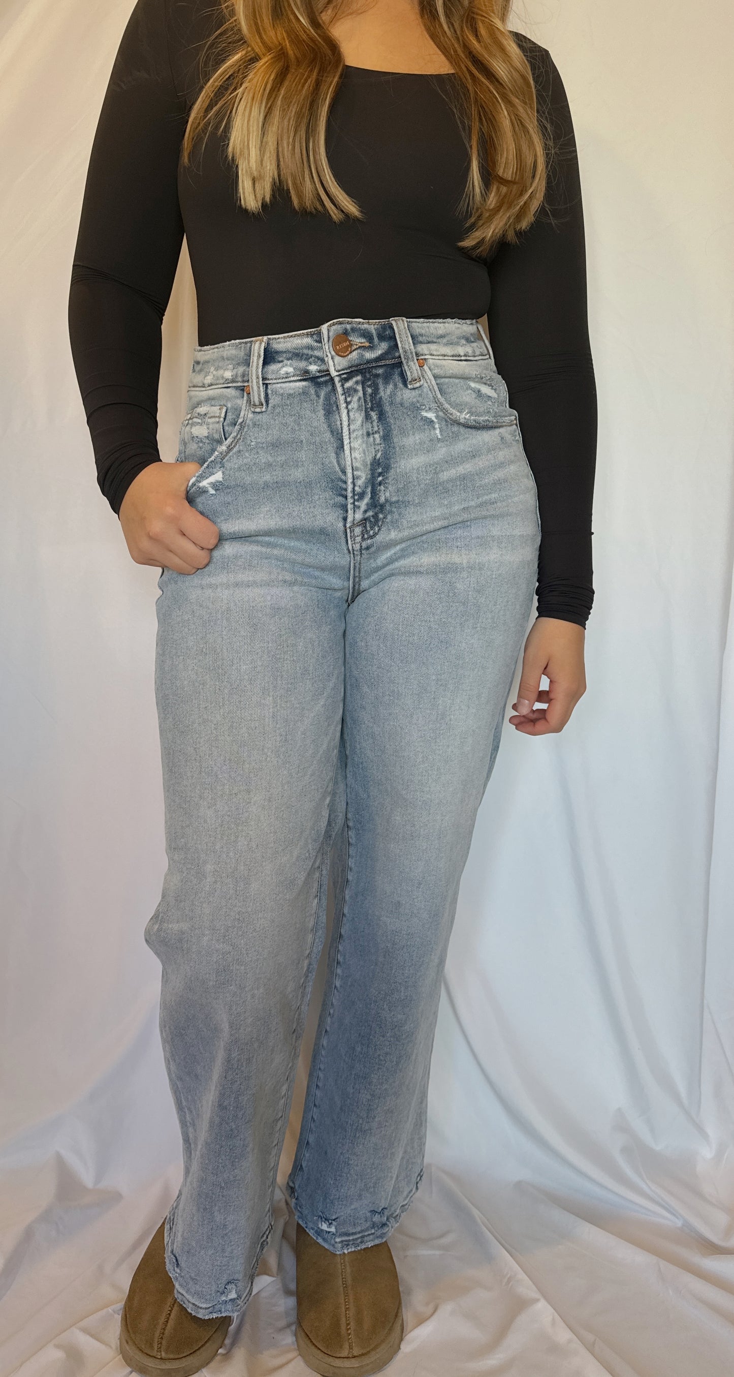 RISEN Full Size Tummy Control High Rise Crop Wide Leg Jeans