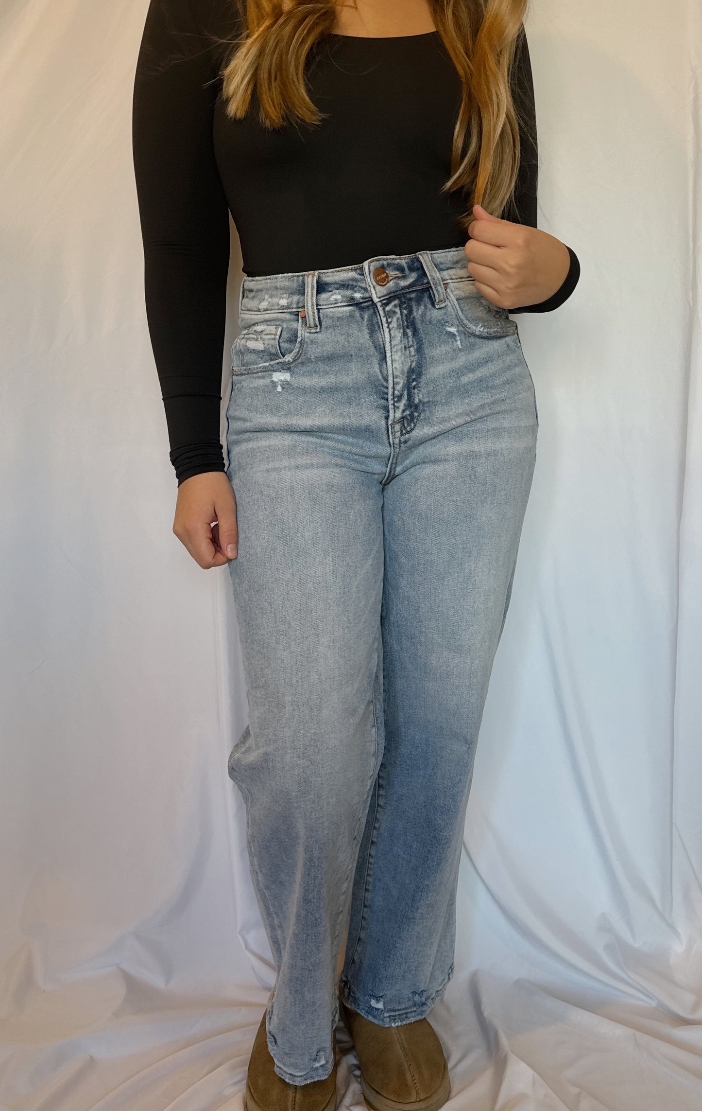 RISEN Full Size Tummy Control High Rise Crop Wide Leg Jeans