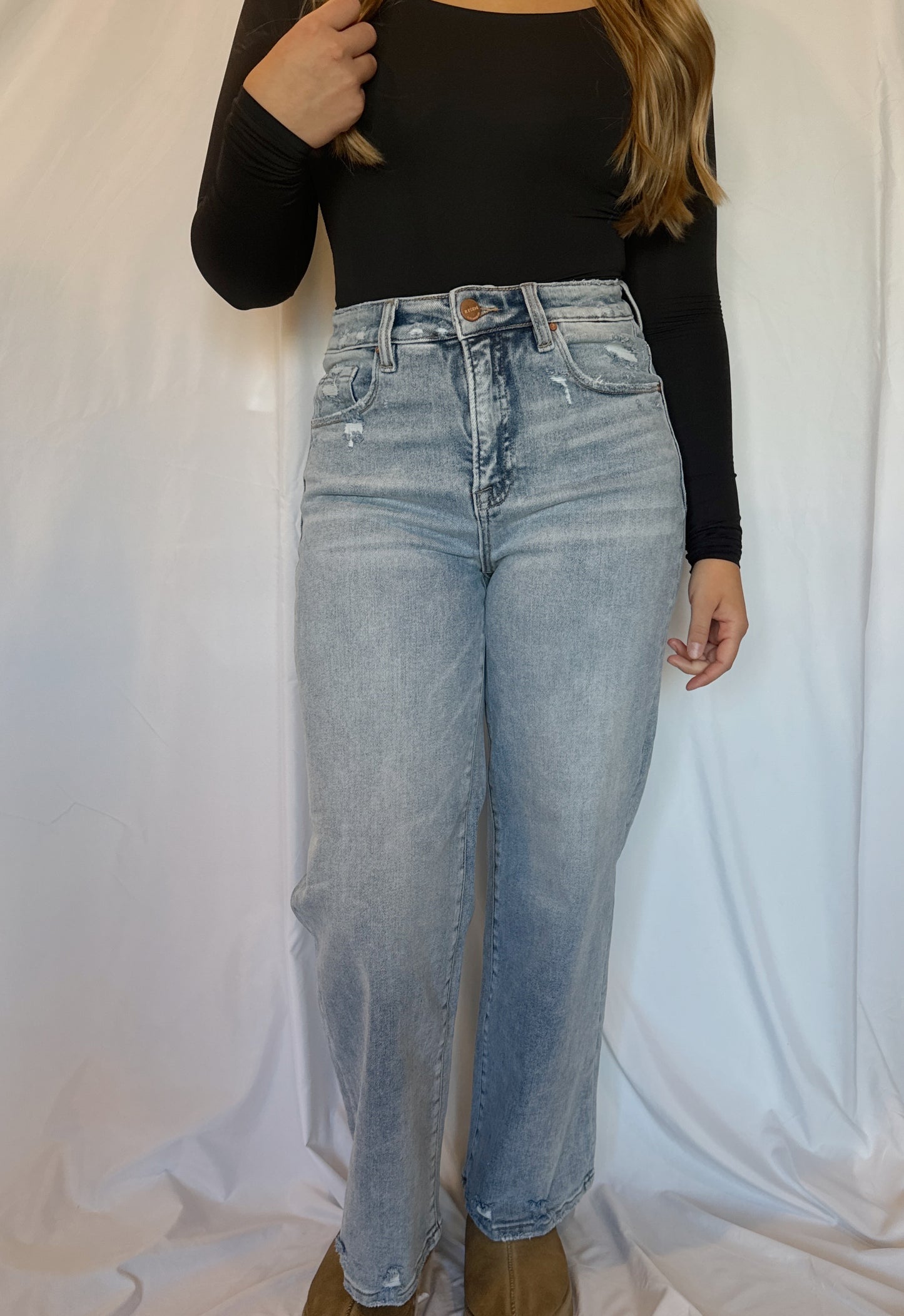 RISEN Full Size Tummy Control High Rise Crop Wide Leg Jeans