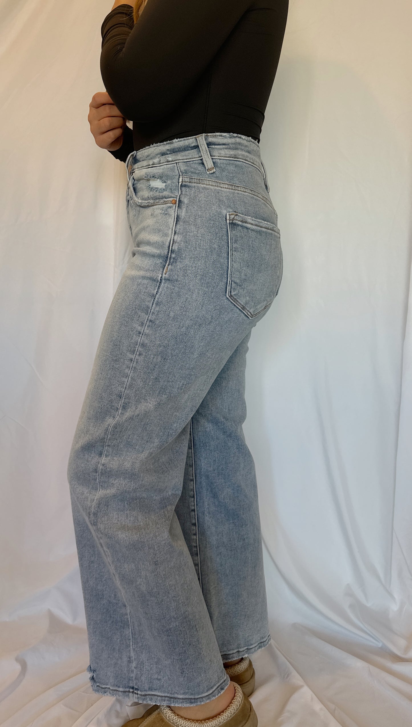 RISEN Full Size Tummy Control High Rise Crop Wide Leg Jeans