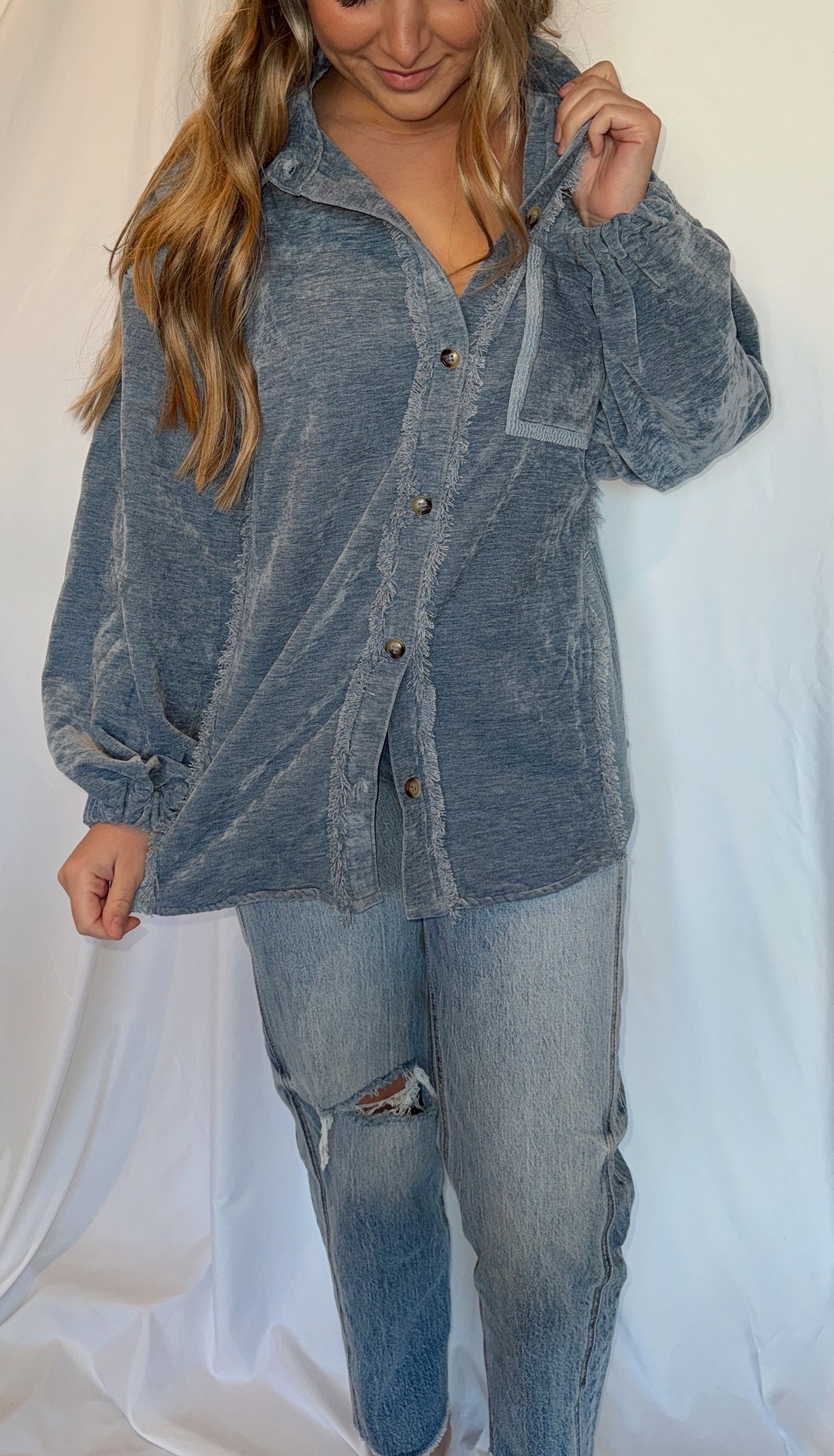 Bailey Button Down Raw Hem Shacket