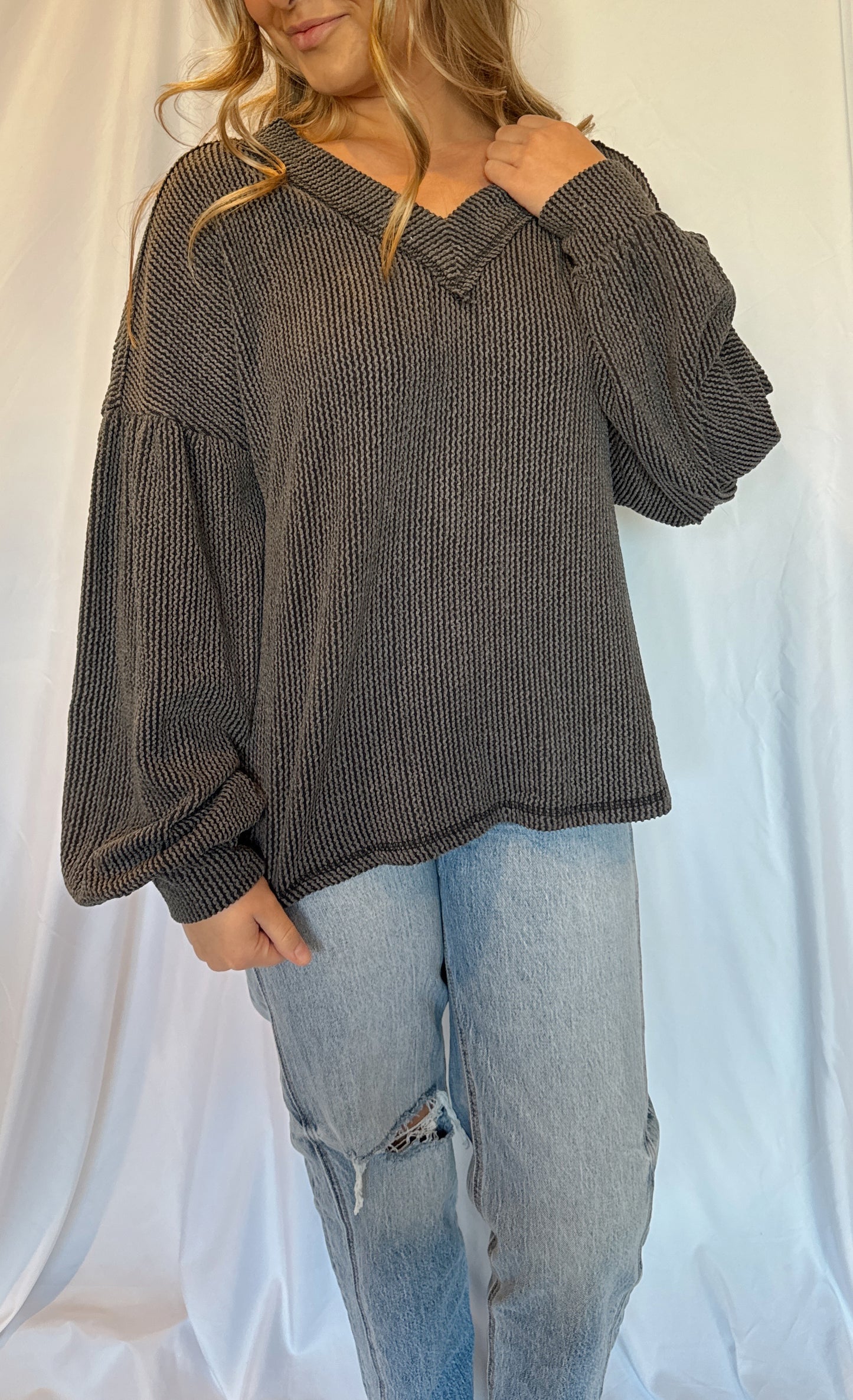 Olivia Ribbed V-Neck Exposed Seam Top