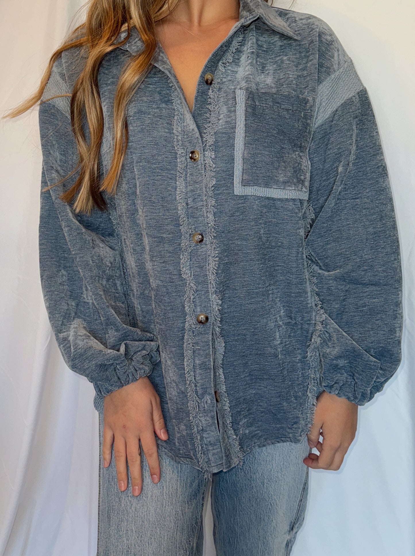 Bailey Button Down Raw Hem Shacket